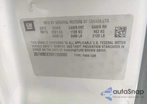 2014 Chevrolet Impala Limited Lt from USA, damaged, VIN 2G1WB5E35E1108865